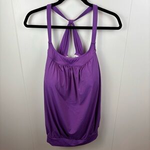 Lands' End Purple Mastectomy Tankini Top Gathered Waistband Racerback 24W Swim